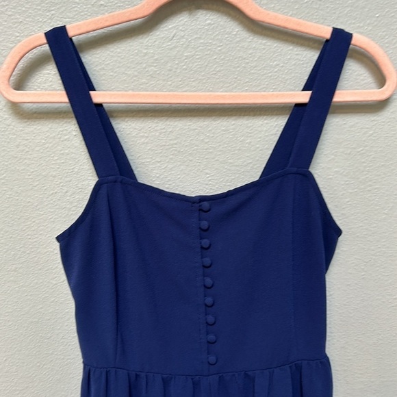 Smocked Button-Front Crop Jumpsuit, nightfall navy blue, women’s size 0 - Picture 4 of 12